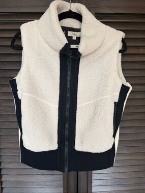 Eileen Fisher Cream Sherpa Vest with Black Trim